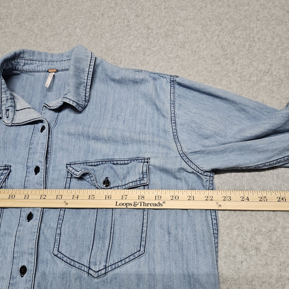 Free People Women's Sz M Denim Button Up Long Sleeve Shirt - Picture 7 of 11